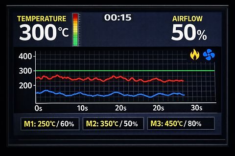 Display einer Temperatur- und Luftstromsteuerung