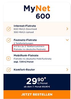 Internet-Tarifangebot MyNet 600