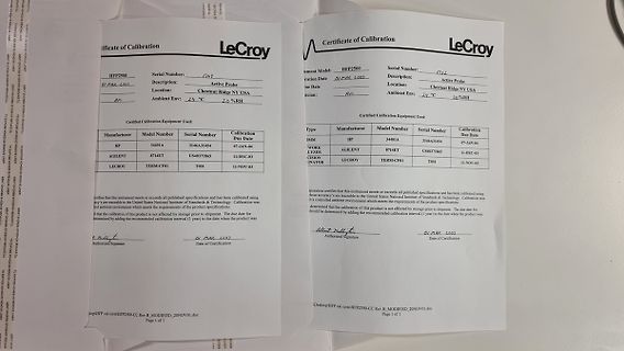 Zwei Kalibrierzertifikate von LeCroy