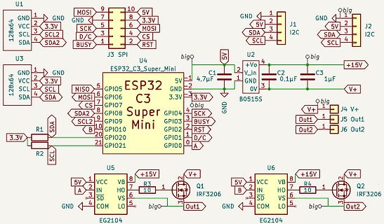 Schaltplan eines ESP32-C3 Super Mini mit Leistungsstufe