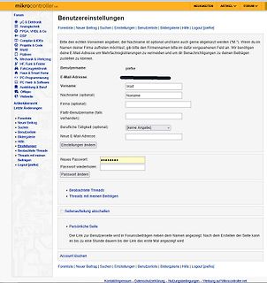 Benutzereinstellungen auf mikrocontroller.net