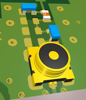 3D-CAD-Ansicht einer Leiterplatte mit Bauteilen