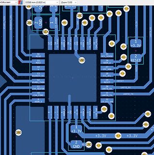 CAD-Ansicht eines Leiterplatten-Layouts
