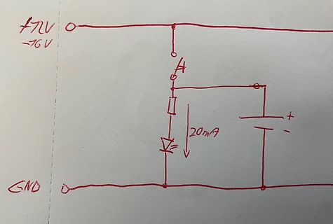 Handgezeichneter Schaltplan mit LED und Stromquelle