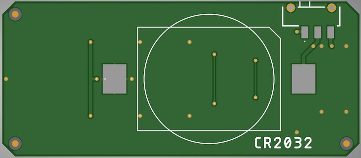 PCB-Layout einer Platine mit CR2032-Batteriehalterung