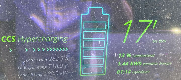 Display einer CCS Hypercharging Ladestation