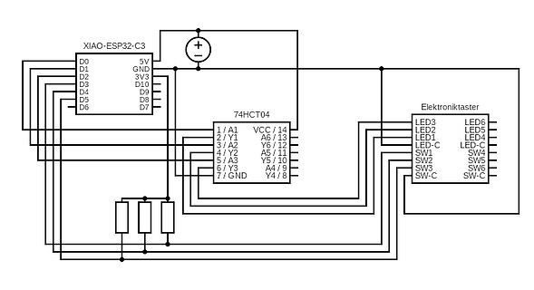 Schaltplan XIAO-ESP32-C3 mit 74HCT04 und Elektroniktaster