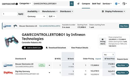 Screenshot einer Webseite für ein Controller Robotics Kit