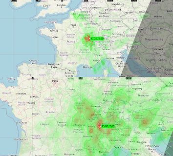 Karte von Westeuropa mit farbigen Markierungen