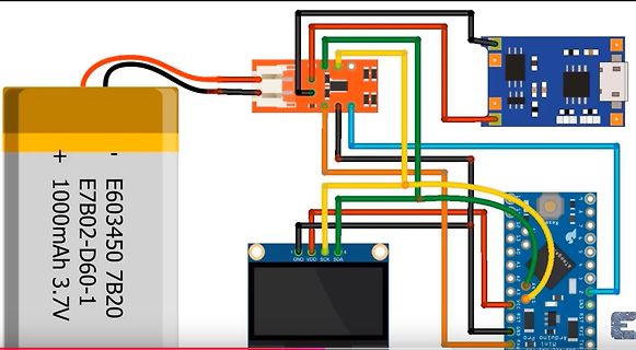 Fritzing-Darstellung eines Arduino-Aufbaus mit Display und Akku