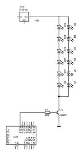 Schaltplan mit Spannungsregler, LED-Reihe und 4511 Decoder