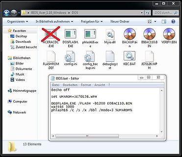 Windows Explorer und Texteditor mit DOS-Flash-Skript
