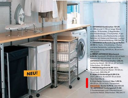 Katalogseite mit Bügelstation und Wäschekorb