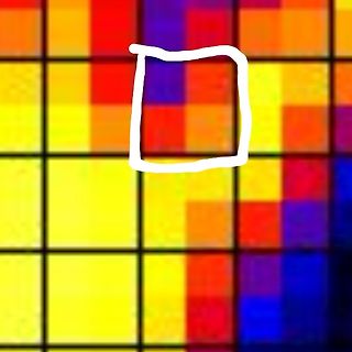 Buntes Farbmuster mit weißem Quadrat
