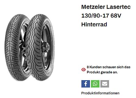Produktseite eines Metzeler Lasertec Motorradreifens