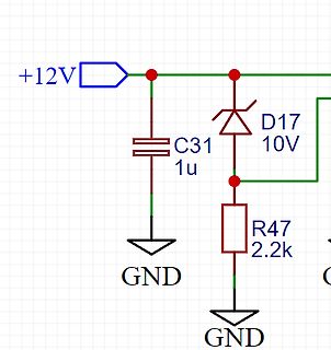 Ausschnitt eines Schaltplans mit Zener-Diode und Widerstand