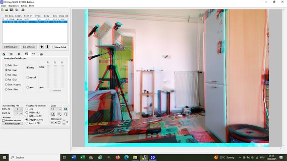Screenshot einer 3D-Anstereicht mit Anaglyphen-Einstellungen