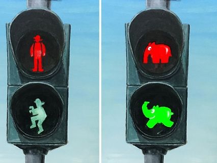 Illustration von Ampeln mit Elefantenmotiven