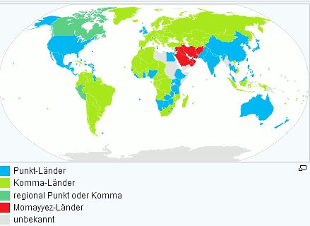 Weltkarte der Dezimaltrennzeichen