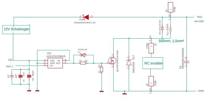 Schaltplan einer Leistungsschaltung mit MOSFET und Snubber