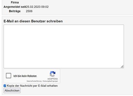 Screenshot eines Foren-Kontaktformulars