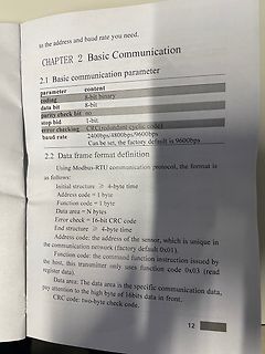 Foto einer Bedienungsanleitung zu Modbus-RTU Kommunikation