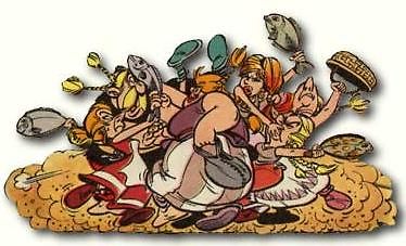 Comic-Illustration von Personen mit Fischen