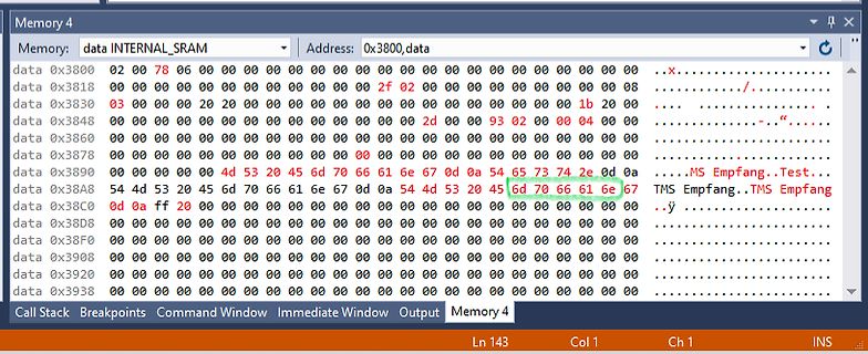 Speicheransicht eines Debuggers mit Hexadezimalwerten