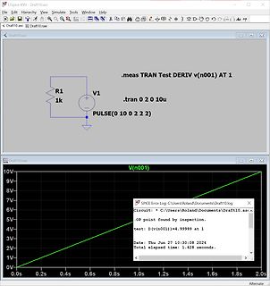 LTspice Schaltplan und Simulationsergebnis mit Fehlermeldung