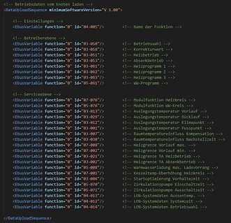 XML-Code einer Daten-Upload-Sequenz