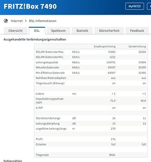 DSL-Verbindungseigenschaften einer FRITZ!Box 7490