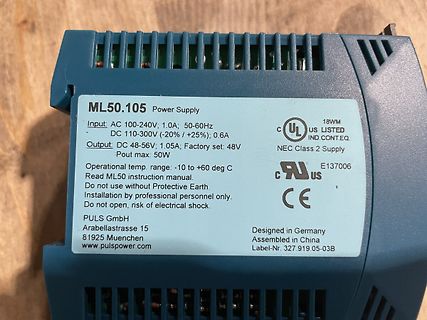 Typenschild eines ML50.105 Netzteils