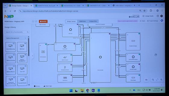 Abfotografierter Bildschirm einer Design-Software mit Blockschaltbild