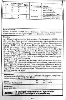 Datenblatt Ausschnitt 4013 8-stufiger synchroner Abwärtszähler
