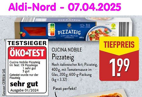 Werbung für Cucina Nobile Pizzateig bei Aldi-Nord