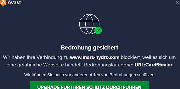 Avast Warnmeldung vor einer blockierten Webseite