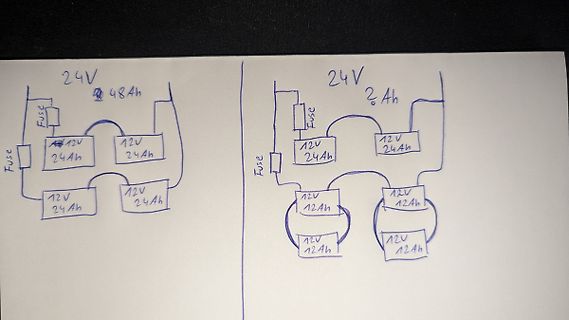 Handgezeichnete Schaltpläne von Batterieverschaltungen