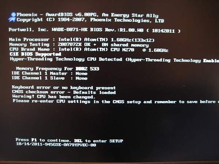 BIOS-Fehlermeldung eines Computers