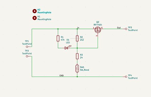 Schaltplan mit MOSFET, LED und Reed-Schalter