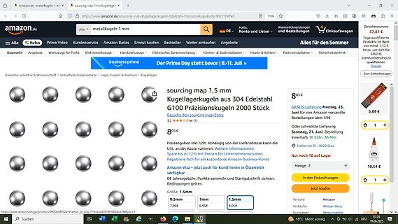 Amazon Produktseite für Edelstahl-Kugellager
