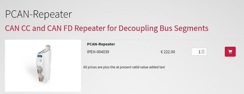 Webshop-Ansicht eines PCAN-Repeaters