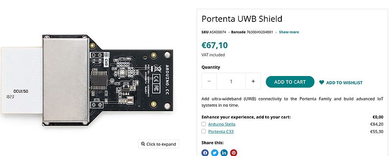 Produktseite eines Arduino Portenta UWB Shields