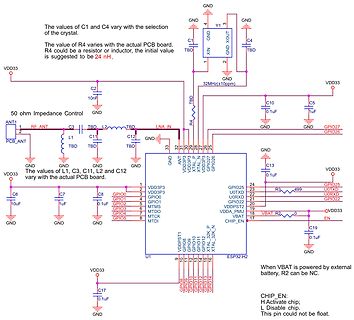Schaltplan eines ESP32-H2 Mikrocontrollers mit Antennenbeschaltung