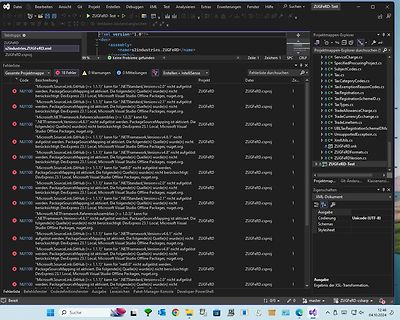 Screenshot einer Software-Fehlermeldung in einer Entwicklungsumgebung