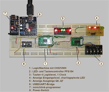 Elektronik-Aufbau auf Breadboard mit Mikrocontrollern und LEDs