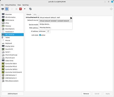 Screenshot der VirtIO-Netzwerkdetails in einer Virtualisierungsumgebung