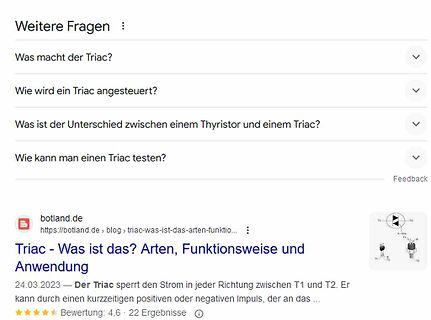 Screenshot von Google-Suchergebnissen zu Triacs