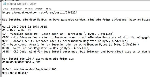 Screenshot einer Modbus-Befehlsstruktur-Erklärung