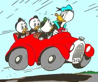 Donald Duck und seine Neffen im Auto