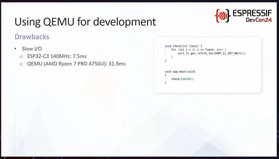 Präsentationsfolie über QEMU-Nachteile bei der Entwicklung